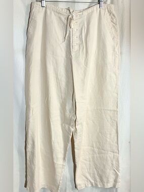 Real Comfort 100% Linen Wide Leg Pants Sz 16 Drawer String Pockets Chadwicks